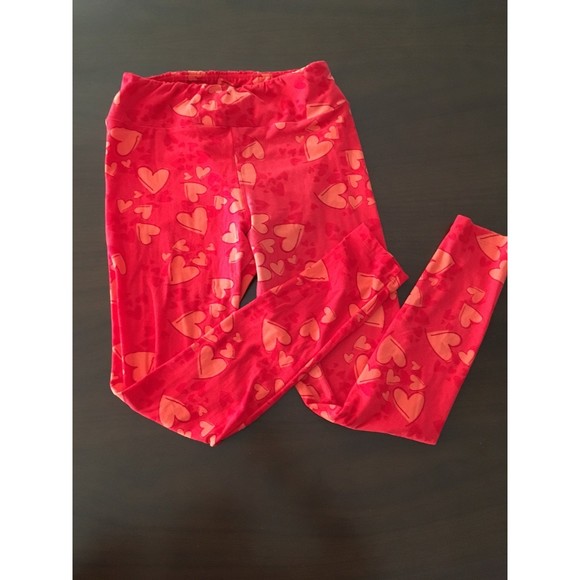 Lularoe Leggings red on red pink hearts - Picture 2 of 5